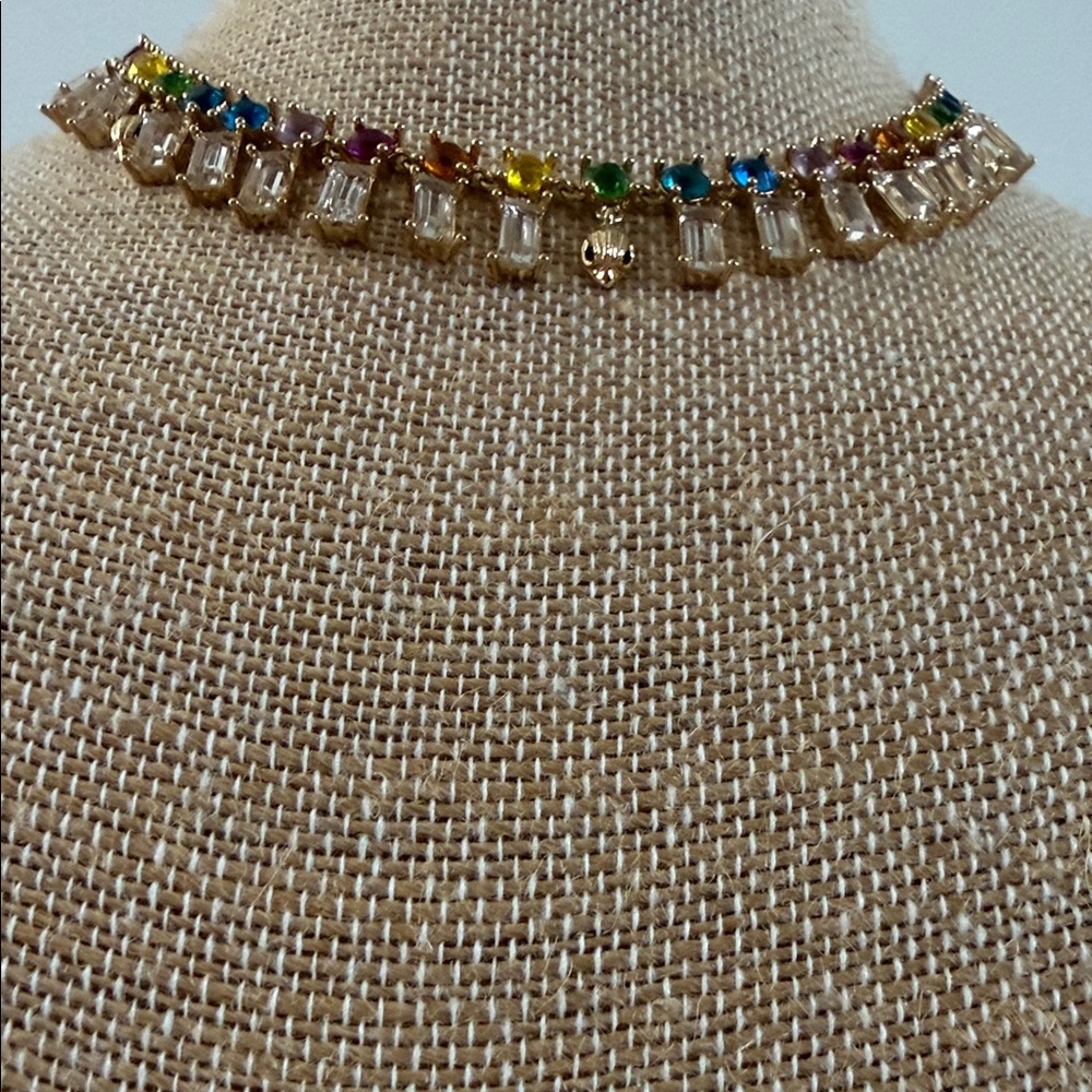 Kurt Geiger- Rainbow Gold Tone Crystal Collar Necklace- NWT - Picture 9 of 10